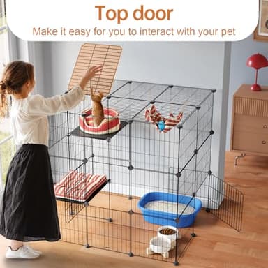 Oneluck 3-Tier Cat Cages Indoor Enclosure DIY Cat Playpen Catio Detachable Metal Wire Kennels Cats Crate Large Extra Exercise Place Ideal for 1 Cat,35.4 Inches - Image 2