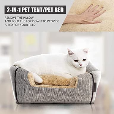WINDRACING Cat Bed - Cat Cave House Tent with Washable Cushioned Pillow, Soft Kitten Beds, Pet Furniture (Large, Beige) - Image 2