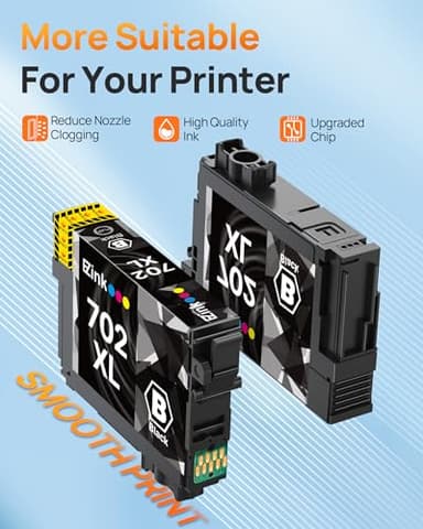 E-Z Ink Remanufactured Ink Cartridge Replacement for Epson 702XL Black Ink Cartridge T702XL 702 T702 Ink to use with Workforce Pro WF-3720 WF-3730 WF-3733 Printer (2 Pack, Black) - Image 4
