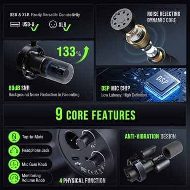 FIFINE K688 Podcast Microphone Kit, USB/XLR Dynamic Microphone with Boom Arm for PC/XLR Mixer, Gaming Mic with Mute Button, Headphone Jack for Vocal, Voice-Over, Streaming, Music Recording -K688CT - Image 3