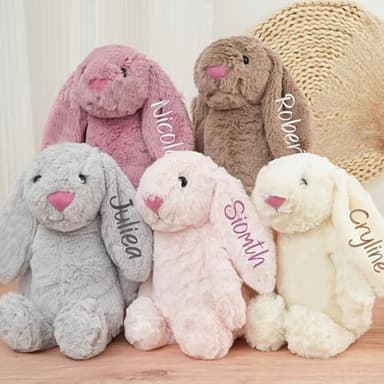 Custom Bunny Stuffed Animal With Child's Name Embroidered Plush Bunny Handmade Personalized Easter Bunny Gift For Baby Kids Girls Boys - Image 4