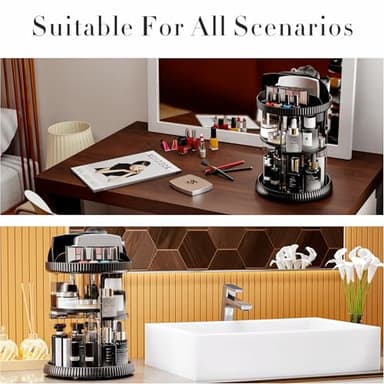Yieach Rotating Makeup Organizer,Adjustable Spinning Skincare Organizer,Counter Top,Vanity Organizers and Storage for Brush,Perfume,Bathroom Lazy Susan Organizer for Skin Care,Beauty Product,Black - Image 2