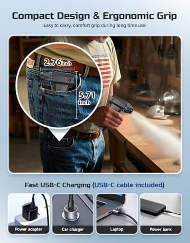 Compressed Air Duster - 300000RPM Super Power Electric Air Duster Variable Speed Compressed Air, 8000mAh Battery Fast Charging Canned Air, Mini Cordless Air Blower for Home/Keybaord/PC/Computer/Car - Image 4