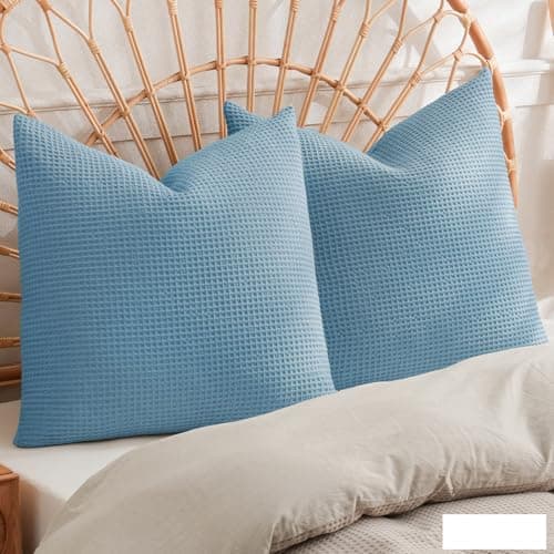 PHF 100% Cotton Waffle Weave Euro Shams 26" x 26", No Filling, 2 Pack Elegant Home Decorative Euro Throw Pillow Covers for Bed Couch Sofa, Dusty Blue - Image 1