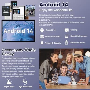 2025 Android 14 Tablet 22GB RAM 128GB ROM 1TB Expand, 10.1 inch 8000mAh Octa-Core Tablet with Keyboard & Mouse, HD IPS Display, 5G Wi-Fi, Bluetooth 5.0, GPS, Widevine L1, Split Screen -Metal Blue - Image 5