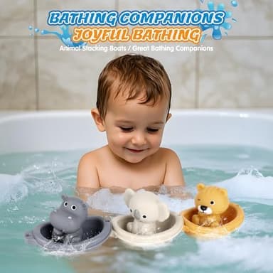 Bath Pool Toys for Toddler, Stacking Toy with 3 Boat 3 Sensory Finger Puppets, Toddler Toys Gifts for 2-4 Year Old Boy Girl, Model B - Image 4