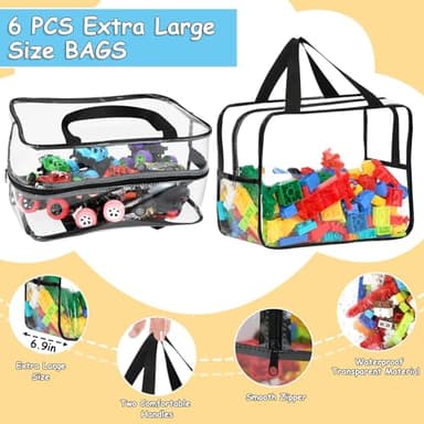 6 Packs Widen X-Large Toy Storage Bags 12.6×9.25×6.9In with Labels, Reusable Clear PVC Board Game Storage, Travel Waterproof Organizer Bags with Zipper for Building Blocks, Puzzle, Stuffed Animals - Image 3