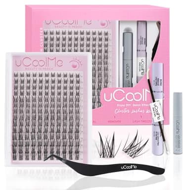 uCoolMe Lash Clusters Kit Wispy Individual Lashes Natural Eyelash Clusters Kit C Curl - WideSpan Spiky Lashes Ultra-Thin Invisible Lash Band Lash Bond and Seal DIY at Home (Aphrodite Kit) - Image 1