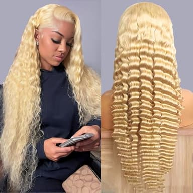 MYDIVA 30 inch 613 Deep Wave Wig Human Hair 13x6 Blonde Lace Front Wigs Human Hair Pre Plucked with Baby Hair 180% Density 613 HD Lace Frontal Wig for Women - Image 1
