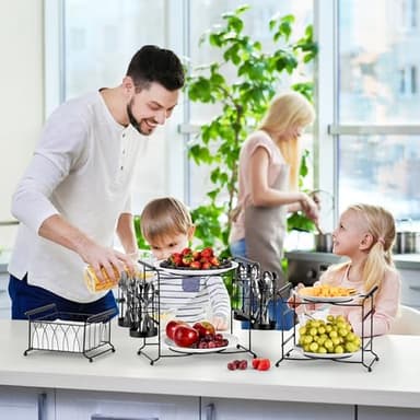 Sorbus® Buffet Caddy — 7-Piece Stackable Set Includes Plate, Napkin, and Silverware Holder, 3-Tier Detachable Tabletop Organizer — Ideal for Kitchen, Dining, Entertaining, Parties,Thanksgiving (Black) - Image 2