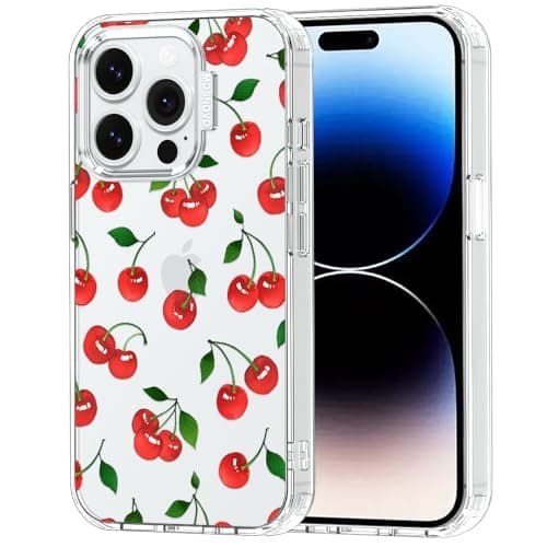 MOSNOVO Case for iPhone 14 Pro, [Buffertech 6.6ft Military-Grade Drop Protection] [Anti Peel Off Tech] Clear TPU Bumper Phone Case Cover Design - Cute Cherry - Image 1