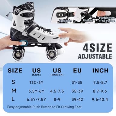 Kuxuan Skates Roller Skates for Girls and Boys Kids, 4 Sizes Adjustable Fun Kids Toddler Rollerskates with Light up Wheels for Teens Women Indoor Outdoor - Image 2