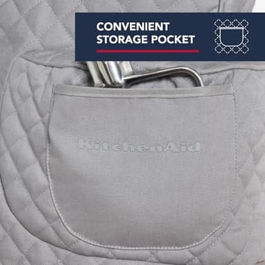 KITCHENAID Fitted Tilt-Head Stand Mixer Cover with Storage Pocket, Quilted 100% Cotton,14.4"x18"x10", Grey - Image 4