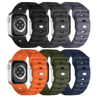 Sport Bands 6-Pack Compatible with Apple Watch Ultra 3/2 Band 49mm 46mm 45mm 44mm 42mm, Wide Soft Silicone Wristbands Waterproof Strap Men for iWatch Series 11 10 9 8 7 6 5 4 3 SE Ultra - Image 1