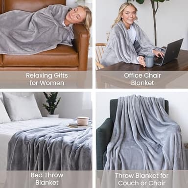 Super Blanky Wearable Blankets for Women, Adult Wearable Blanket Men, Christmas Gifts for Women, Comfy Girlfriend Birthday Gifts for Her, Wife Birthday Gift Ideas, Blanket With Sleeves - Light Gray - Image 5
