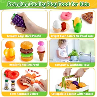 78Pc Pretend Play Food for Kids Kitchen, Cutting Toy Food with Storage Basket, Play Kitchen Accessories, Food Toys with Veggies, Fruits, Fake Food with Pizza Toy, Pretend Food, Boys Girls Gift - Image 2