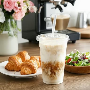 TashiBox 100 sets 24 oz plastic cups with flat lids and straws, smoothie cups with lids and straws, meal prep plastic large cup, clear crystal disposable iced coffee cup with lids - Image 4