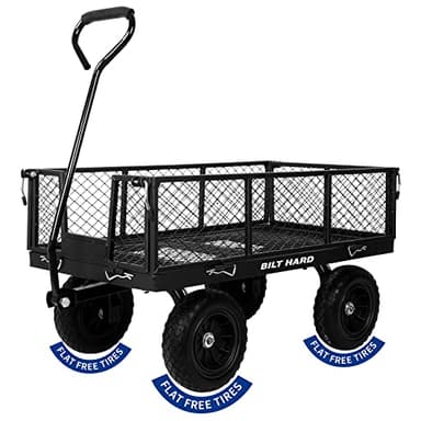 BILT HARD 880 lbs 10" Flat Free Tires Steel Garden Cart with 180° Rotating Handle and Removable Sides, Heavy Duty 4 Cu.Ft Capacity Utility Garden Carts and Wagons, Black - Image 1
