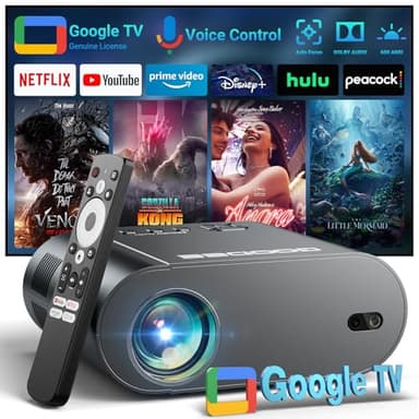 [Google TV/Voice Control]GooDee 4K UHD Smart Projector with WiFi and Bluetooth, Portable Movie Projector with Netflix / Prime Video / YouTube Built-in, Dolby Sound Home Theater for Indoor/Outdoor - Image 1