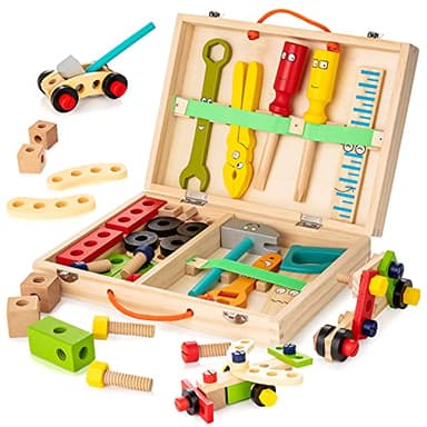 KIDWILL Tool Kit for Kids, 36-Piece Wooden Toddler Tools Set Includes Tool Box, Montessori Educational Stem Construction Toys for 2 3 4 5 6 Year Old Boys Girls, Best Birthday Gift for Kids - Image 1