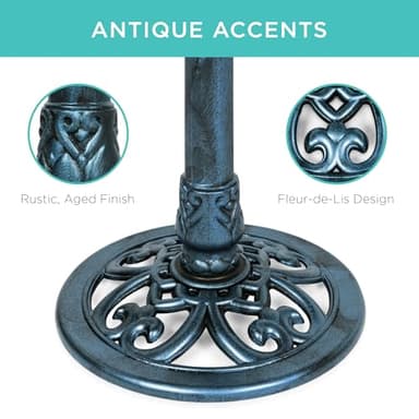 Best Choice Products 28in Pedestal Bird Bath, Vintage Outdoor Resin Accent Decoration w/Fleur-de-Lis Accents - Peacock Blue - Image 5