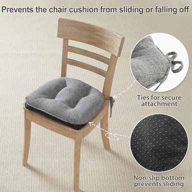 SM-XLHN Quilmfoam 16.5"x15.5" Kitchen Chair Cushions Set of 4 for Dining Chair, Soft Tufted Non-Slip Memory Foam Seat Cushion with Ties for Indoor Kitchen Dining Furniture, Dark Grey - Image 5