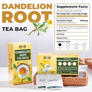 LeafLea 80 Dandelion Tea Bags, All Natural and Pure Dandelion Root Tea, Supports Digestion & Immune Health, Individually Wrapped Tea Bags, Caffeine-Free, Vegan, No Sugar, Gluten-Free, Non-GMO, 2 Pack - Image 2