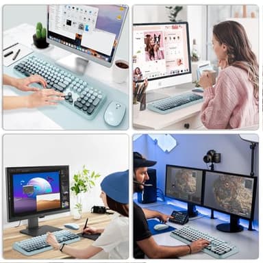 Wireless Keyboard and Mouse Combo, 2.4GHz Colorful Cute Round Keycaps Keyboard for Office Computer PC Desktops Laptop (104 Keys Blue Green) - Image 7