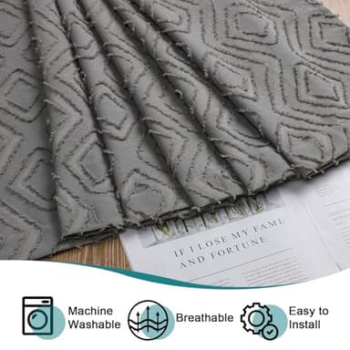 Chyhomenyc Diamo Grey Shower Curtains - Geom Tufted Textured Heavy Duty Thick Fabric Shower Curtains, 280G/M Luxury Weighted Cloth Bath Curtain Set with 12 Plastic Hooks, 72" W x 72" L - Image 6