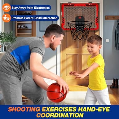 ropoda Indoor Basketball Hoop, Mini Hoop with 7 LED Lights, 3 Modes Scoreboard, Mini Hoop with 4 Balls Over The Door, Basketball Hoop Indoor, Toys Gifts for Kids Adults - Image 5