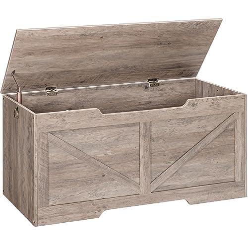 HOOBRO Storage Bench, 43.3” Retro Wooden Storage Chest with U-Shaped Cut-Out Pull, Safety Hinge, Supports 220 lb and Easy Assembly for Toy Box Organizer (Greige) BG772CW01 - Image 1