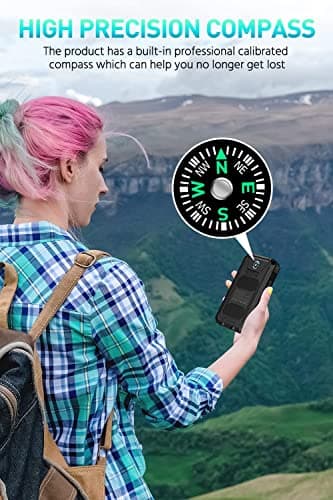 Mregb Power Bank,Solar Charger,36800mAh 5V3.1A QC 3.0 Dual 2 USB Port Built-in Powerful Flashlight IPX7(Black) - Image 5