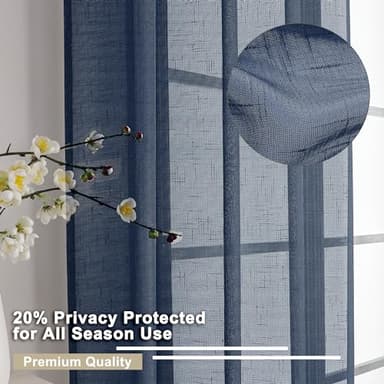 Aiyueng Kirei 2 PCS Faux Linen Navy Blue Kitchen Sheer Curtains 36 inch Length, Soft Lightweight Textured Short Cafe Curtains for Farmhouse Bathroom Bedroom Small Windows, Each 30Wx36L inch, Navy - Image 3