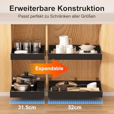 Melovinho 2 Pack Expandable Pull Out Kitchen Cabinet Organizer,Adhesive No Drilling Slide Out Drawers for Kitchen Base Cabinet,Shelves,PantryStorage, Adjustable Width Cabinets Drawers 12.4"-20.4" - Image 2