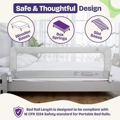 ComfyBumpy 1-Pack Bed Rail for Toddlers 55.5" L x 19.5" H | Toddler Bed Rails for Twin, Full, Queen & King Mattress Size | Swing Down Rail Guard | Mattress Side Rail for Kids | Gray - Image 7