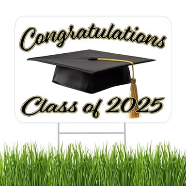 Congratulations Class of 2025 Graduation Yard Sign Home Decor Lawn Decoration With Stake Senior High School College Graduate White - Image 1