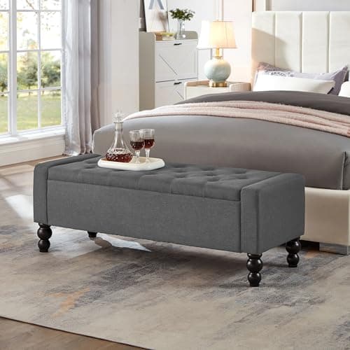 DRM‘SCUUM 50" W Storage Ottoman Bench with Safety Hinge, Load up to 660 lb Ottoman with Storage, Upholstered Tufted Entryway Bench with Seating for Living Room, Bedroom, Entryway, Dark Gray - Image 1