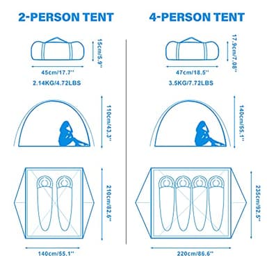 BISINNA 2/4 Person Camping Tent Lightweight Backpacking Tent Waterproof Windproof Two Doors Easy Setup Double Layer Outdoor Tents for Family Camping Hunting Hiking Mountaineering Travel - Image 6