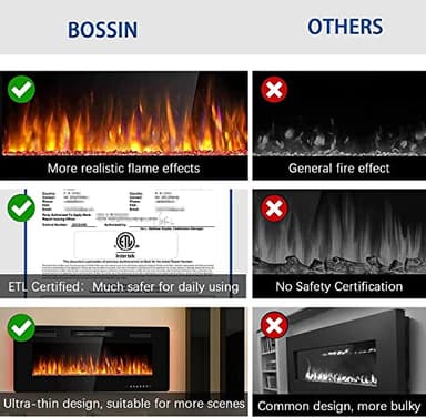 BOSSIN 72 inch Ultra-Thin Silence Linear Electric Fireplace, Recessed Wall Mounted Fireplace, Fit for 2 x 4 and 2 x 6 Stud, 12 Adjustable Flame Color & Speed,Touch Screen Remote Control with 8h Timer - Image 5