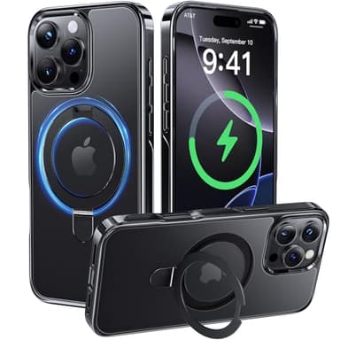 Alphex Titanium Stand Case for iPhone 16 Pro, Polished Black Titanium, Military Grade Drop Protection, Magnetic Stand, Slim 6.3 inch Phone Case - Image 1