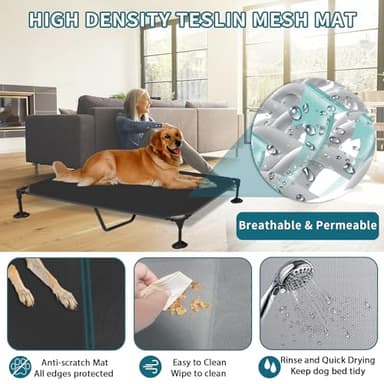 Elevated Dog Bed with Canopy, Raised Outdoor Dog Cot with Stable Anti-Slip Feet, Pet Bed with Removable Canopy Shade Tent, Dog Bed for Indoor Outdoor (Blue, 50.0" L x 32.0" W x 42.5" Th) - Image 3