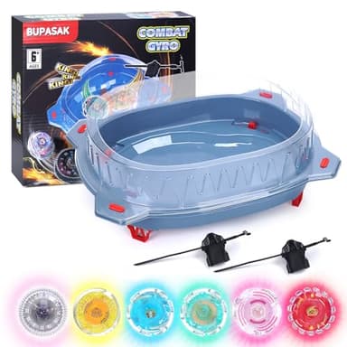 BUPASAK Light Ignite Spinning Tops Battle Set, with Stadium, 6 Light Ignite Spinning Tops, and 2 Launchers, Toys for 6 Year Old Boys & Girls & Up (Amazon Exclusive) - Image 1