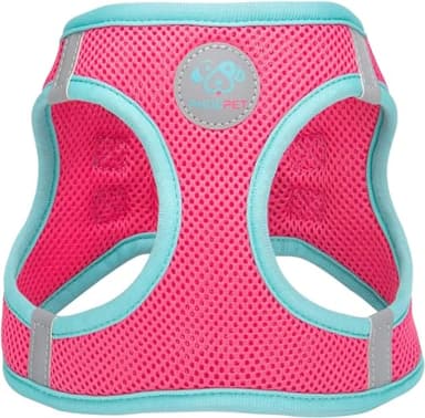 PHOEPET Step-in Dog Harness,Reflective Adjustable Dog Vest Harness, Soft Pet Walking Jacket with 2 Metal Leash Hooks for Dog and Cat(Pink Base & Green Straps,L) - Image 7