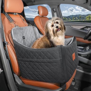 INDYBUD Dog Car Seat for Small Medium Dogs,Detachable Washable Dog Booster Seat Under 35lbs, Pet Car Seat Travel Bed with Storage Pockets and Safety Belt (Black/Grey, Medium) - Image 6