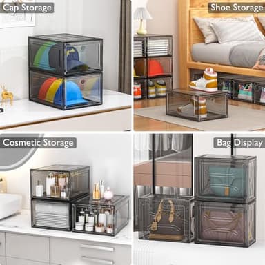 7 code Large Clear Shoe Boxes Organizer【Thicker Material】 Stronger Shoe Box with Magnetic Door, Stackable Shoe Storage Box for Closet, Foldable Space-Saving Storage Bins Shoe Cabinet, Black 9-Pack - Image 6