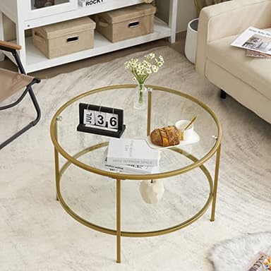 VINGLI Glass Coffee Table, 30" Round Champagne Gold Coffee Tables for Living Room,2-Tier Glass Top Coffee Table with Storage Clear Coffee Table,Simple & Modern Center Table Mesa de Centro para Sala - Image 6