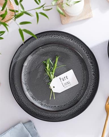 Stoneware dinnerware set 8 persons 32 pcs - Dishwasher, microwave and scratch resistant - Bowl and plate set 8 persons modern - Dinner service Pure Living black in gray… - Image 2