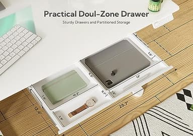 INNOVAR Glass Standing Desk with Drawers, 55×27.6 Inch Adjustable Stand Up Desk Quick Install Home Office Computer Desk, Super White - Image 5