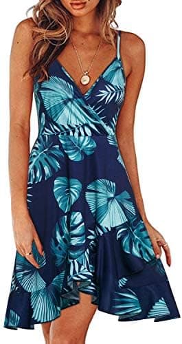 ULTRANICE Womens Summer Dresses Floral V Neck Ruffled Hem Spaghetti Spring Casual Beach Outfits Flowy Wrap Sun Dress - Image 3