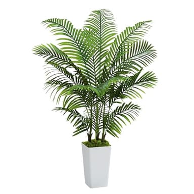 Artificial Palm Tree Artificial Silk Plant Fake Tree with White Tall Planter Faux Tropical Areca Floor Plant in Pot (1, White Tall Planter, 5 FT) - Image 1